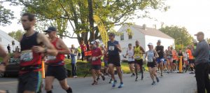 Group of people running in a marathon